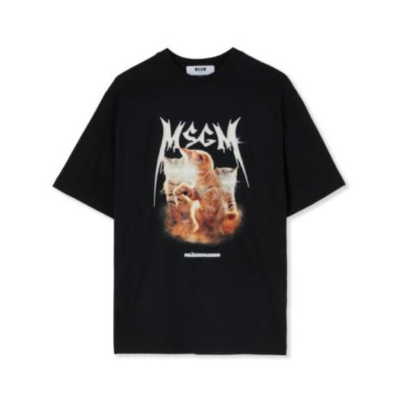 MSGM Milano T-Shirt With Laser Eyed Cat Graphic Black Size M - Picture 1 of 6